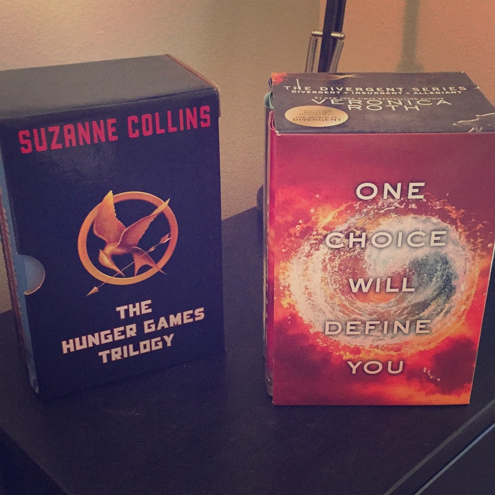 Hunger games and divergent hard copy book sets!!